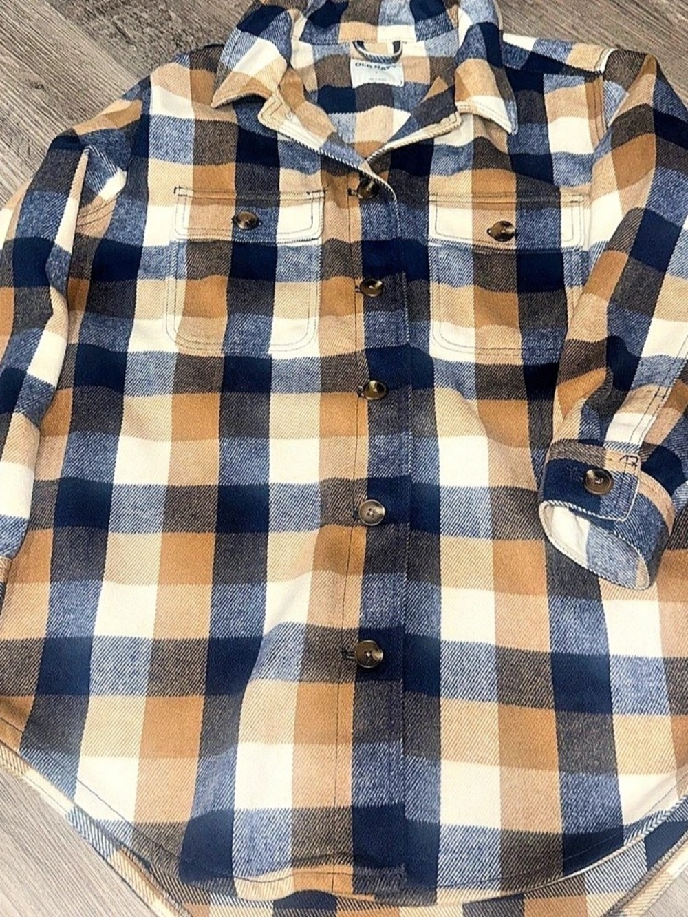 Old Navy women’s Large Plaid Button-Down Shirt Blue & Brown